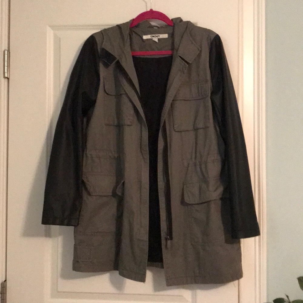 DKNY Military Cargo Jacket with Contrast Sleeves